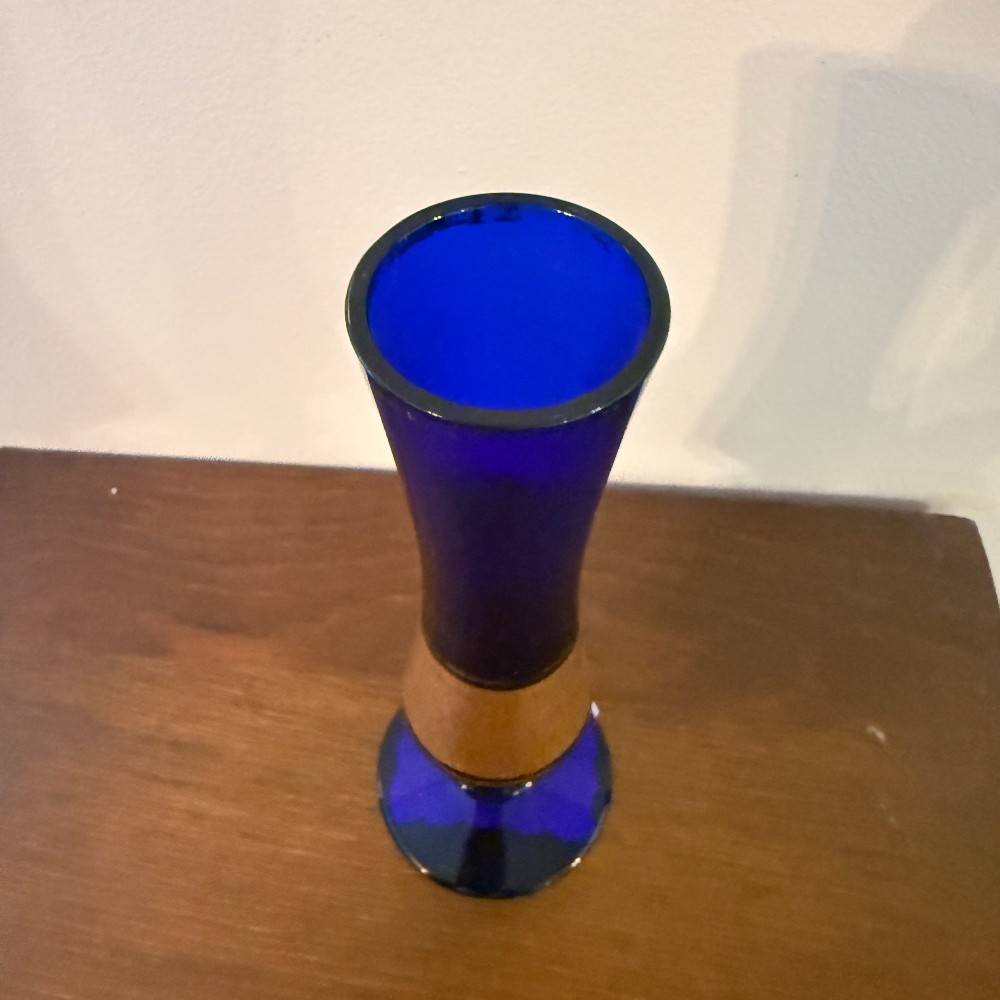 Barth Mann German Cobalt Blue and Crackled Gold Bud Vase, 8
