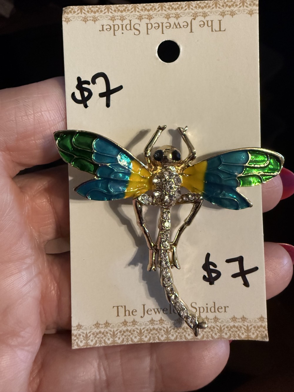 Brooch Pin - Dragonfly Colored Enamel & Rhinestones
