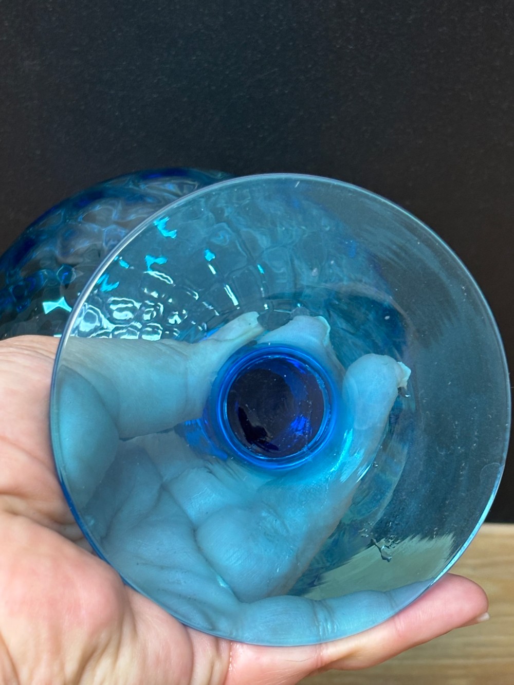 Vintage MCM Empoli Style Blue Optic Glass Brandy Snifter Goblet Vase