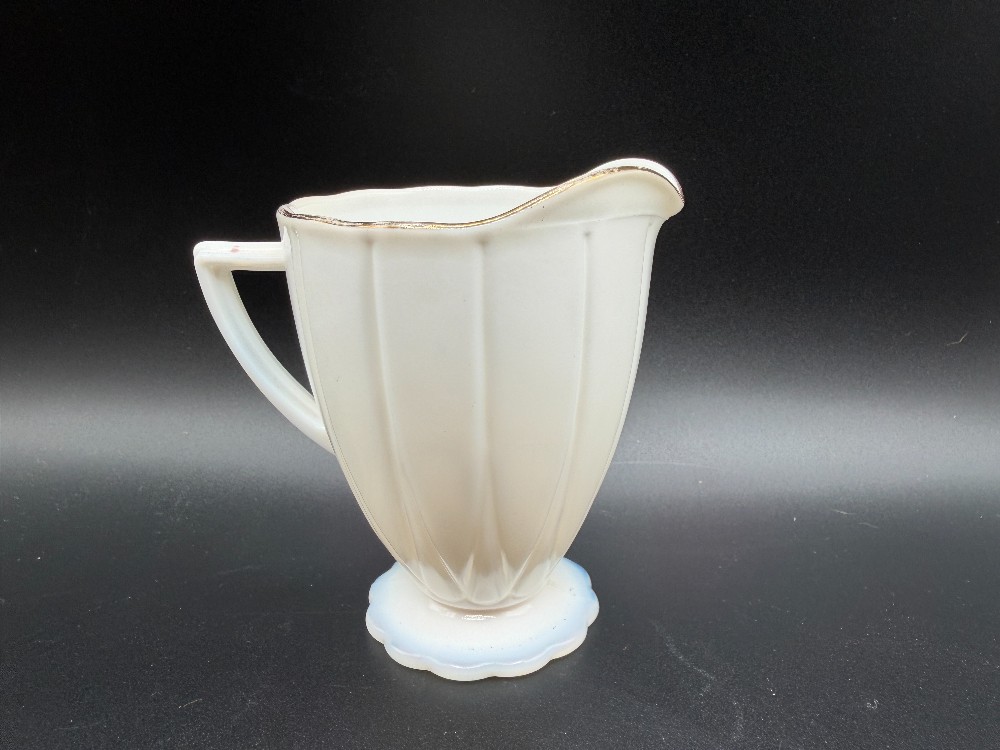 Vintage Fire-King Golden Shell Milk Glass Creamer – Anchor Hocking 22K Gold Trim Swirl