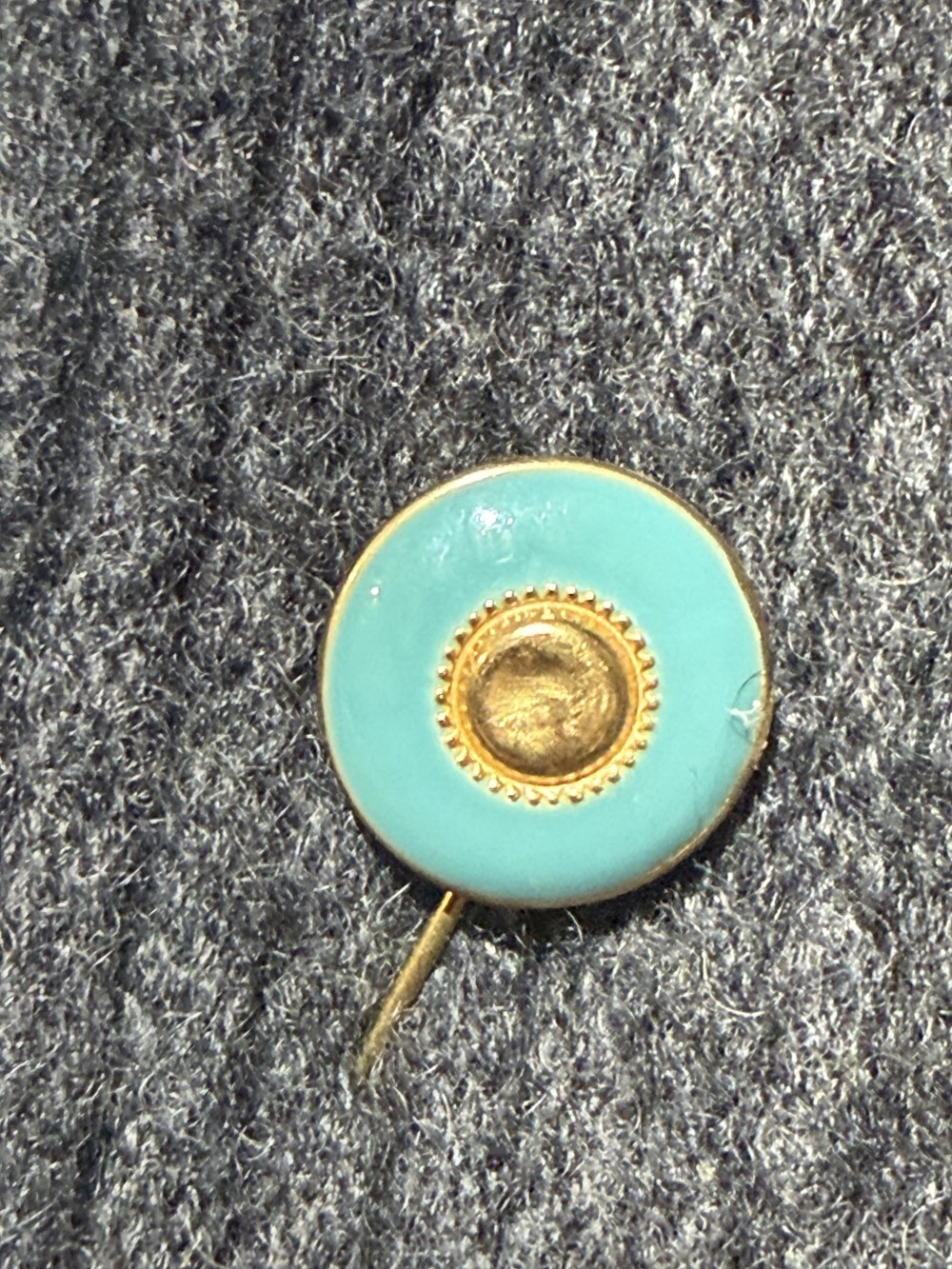 Hat Pin / Scarf Pin - Vintage Enamel Teal and Gold Button, Lapel Pin, Hat Pins,