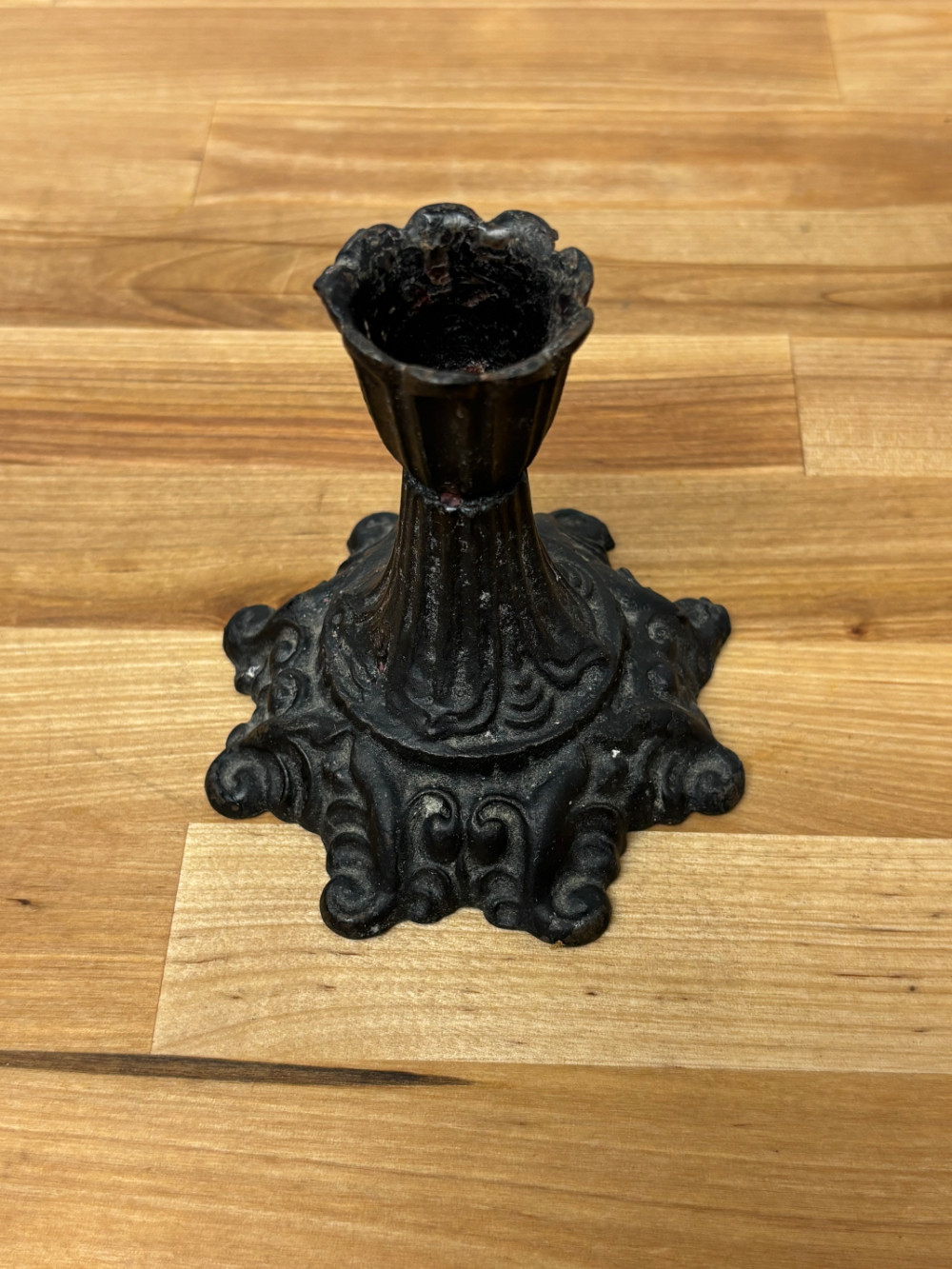 Ornate Black Cast Metal Taper Candle Holder Victorian Gothic Style