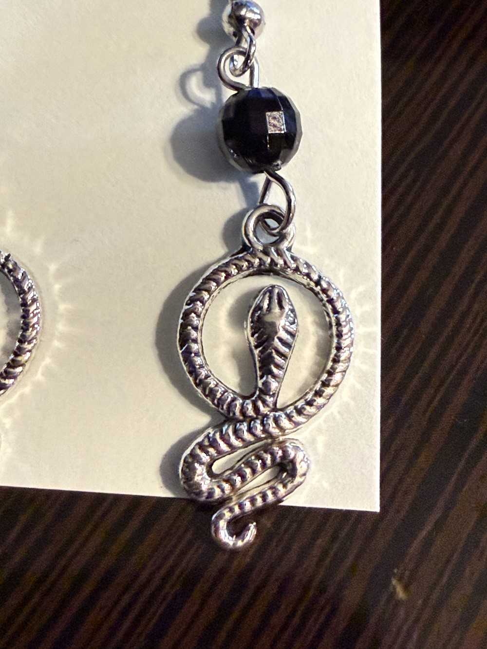 Earrings - Petite Circled Snake Black Bead Snake, Serpent, Snakes, Serpents