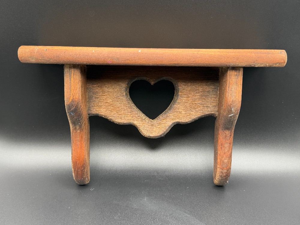 Vintage 1980s Country Wooden Heart Shelf