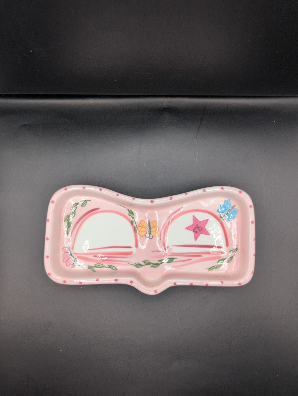Bella Casa ceramic eyeglass holder pink/butterflies