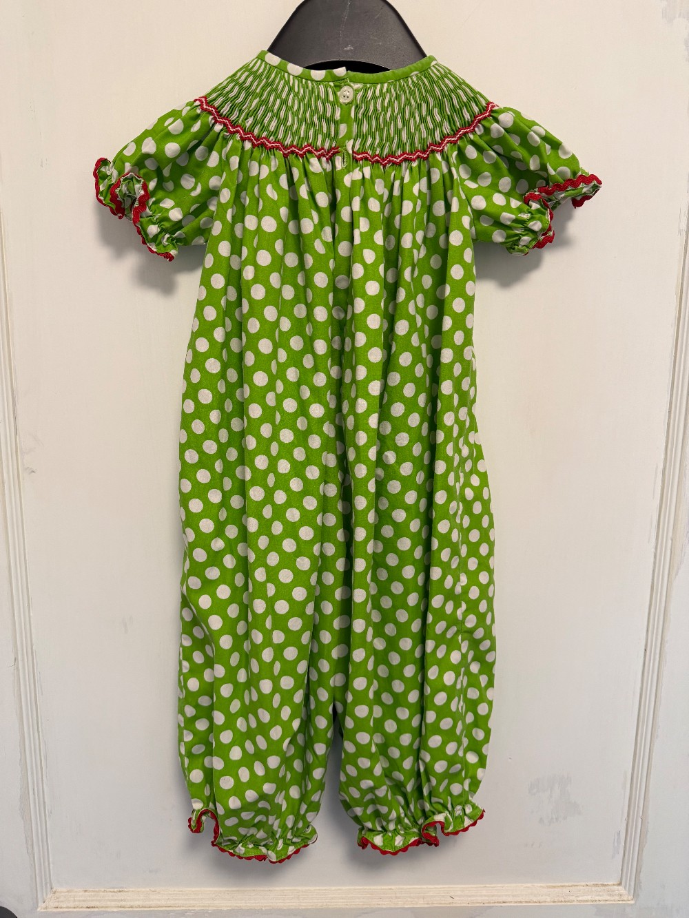 Smocked Green Polka Dot Santa Romper