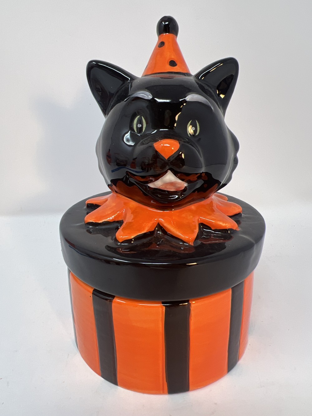 Vintage Inspired Halloween Black Cat Ceramic Dish; approx 7”
