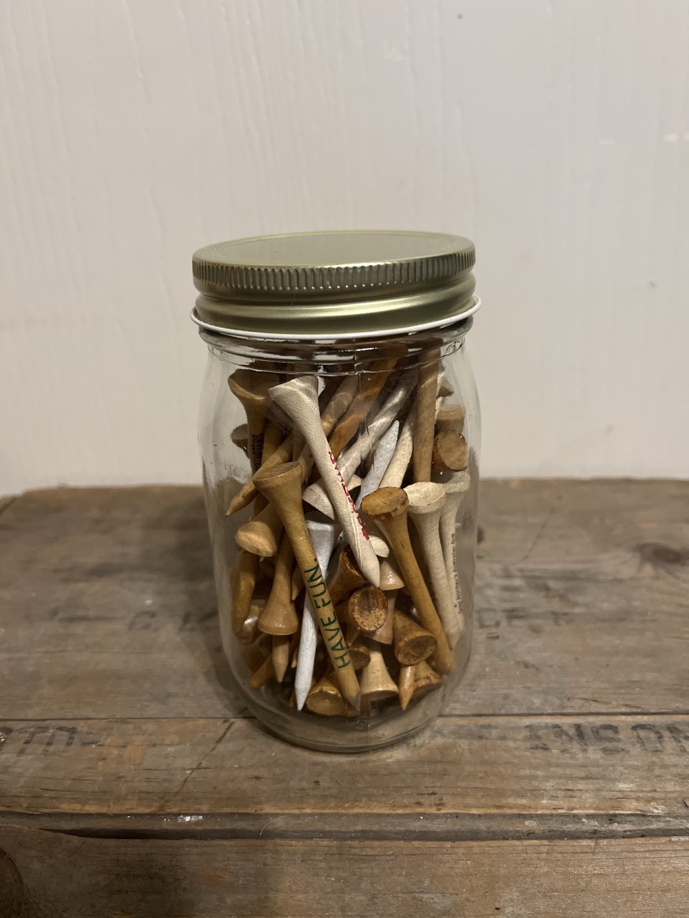 Vintage Golf Tees in jar