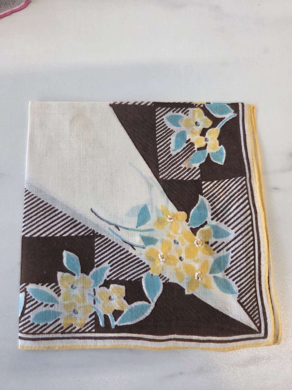 HK-776 retro printed hankie, brown & turq