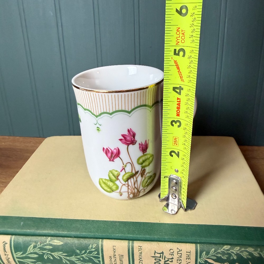 Georges Briard Cyclamen Pattern White Porcelain Mug Gold Trim