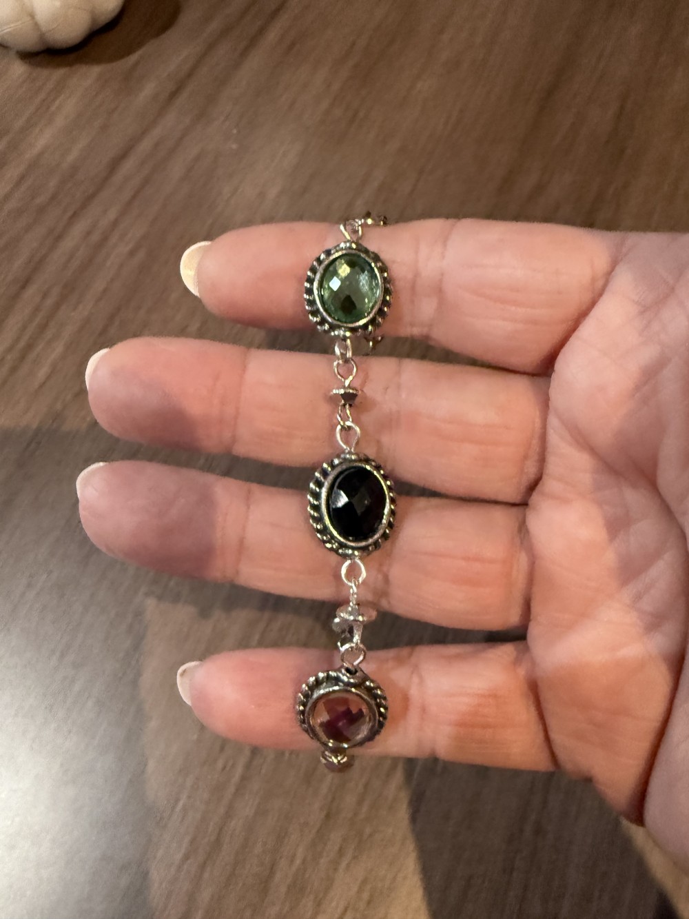 Bracelet Colored Jeweled Medallions Set in Silver