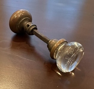 Antiq Victorian Brass and Glass Doorknob Set - Uranium Glass
