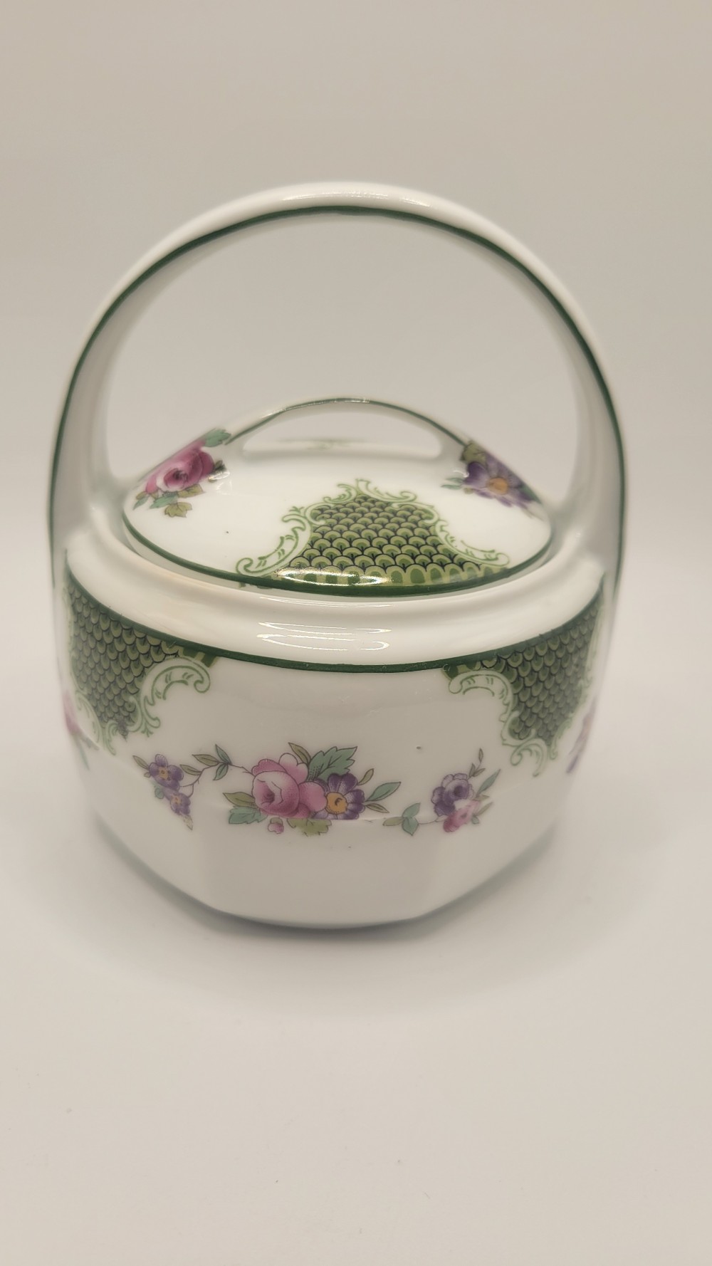 Lidded Condiment Basket Jar-Green Fishscale & Floral