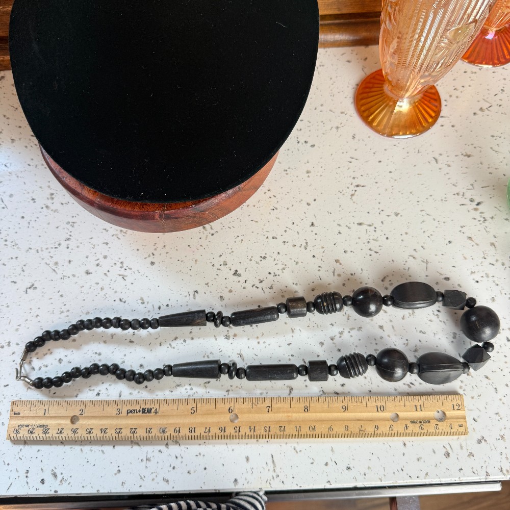 Vintage Dark Wood Graduated Bead Necklace
