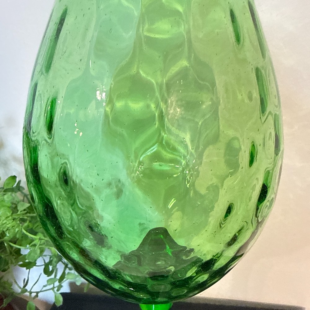 Vintage Empoli Green Diamond Optic Footed Vase