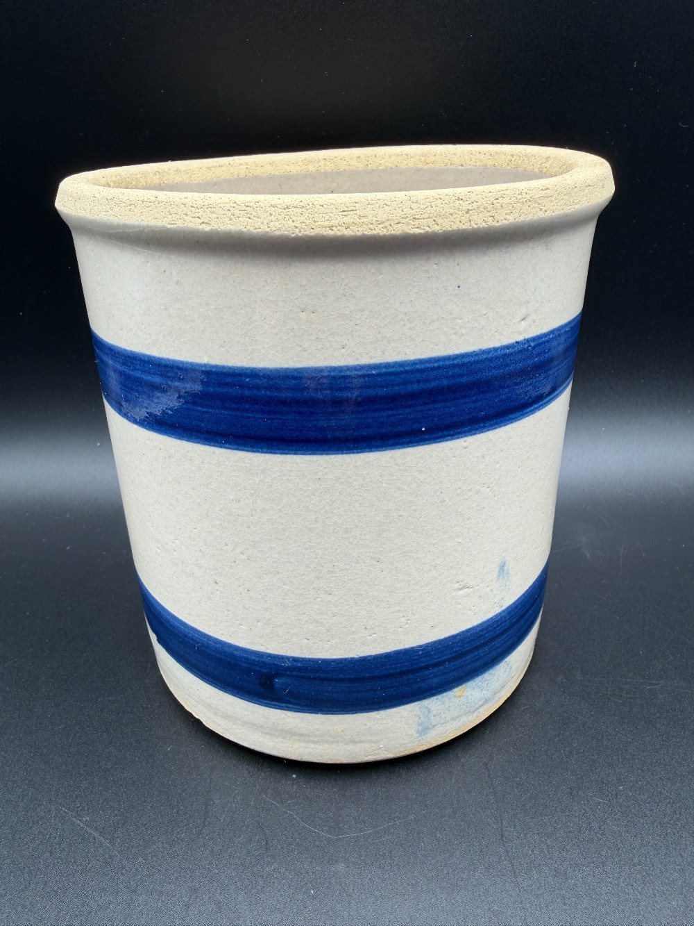 Robinson Ransbottom Stoneware Crock Vintage - Double Cobalt Blue Stripe 1-Quart