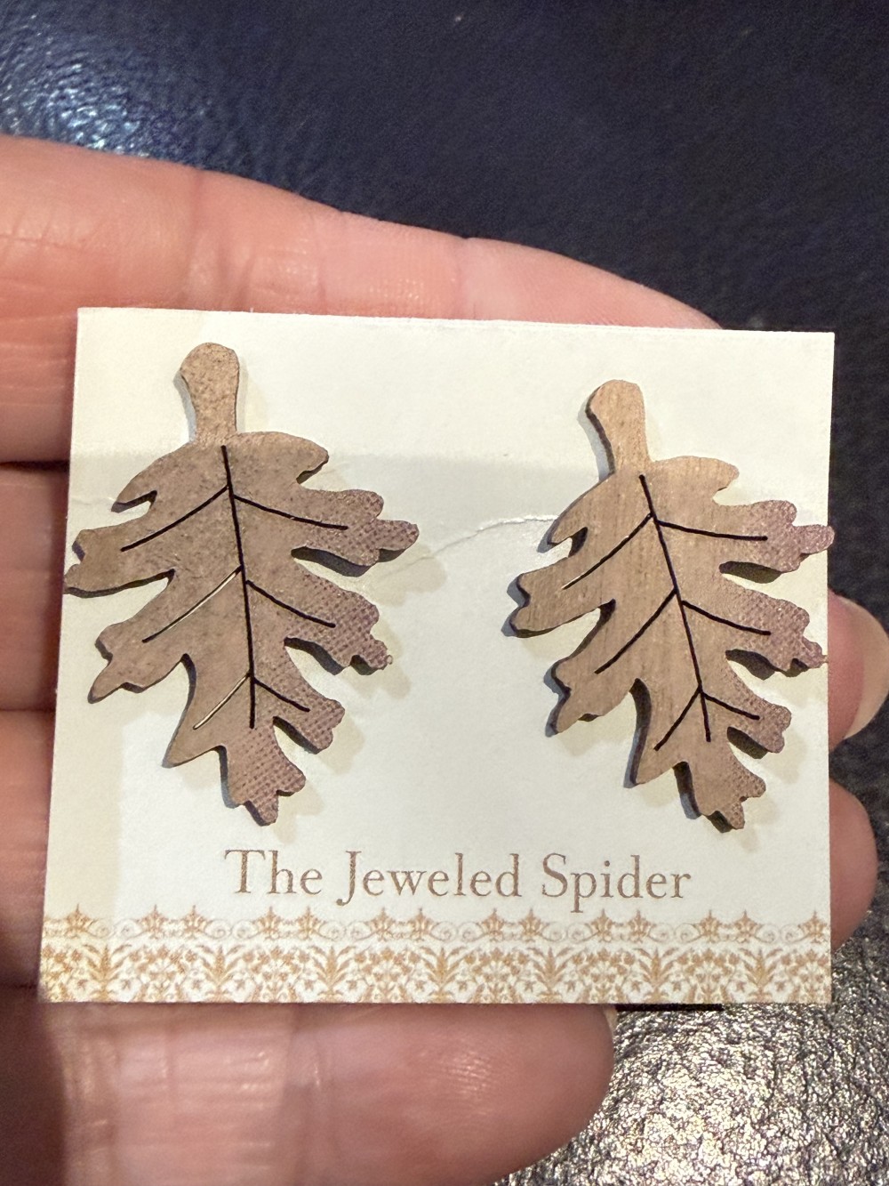 Stud Earrings -  Leaves, Leaf Light Brown Wooden