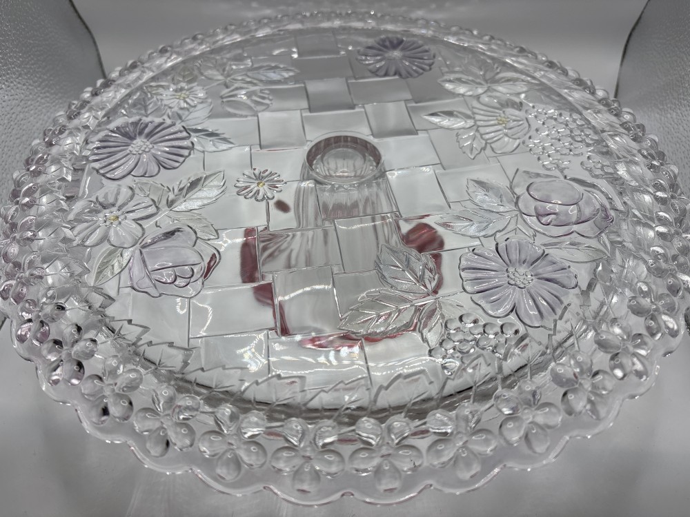 Floral Lattice Cake Stand Vintage Glass Pink & Clear Glass (Riccardo From Japan) ~13 inch D