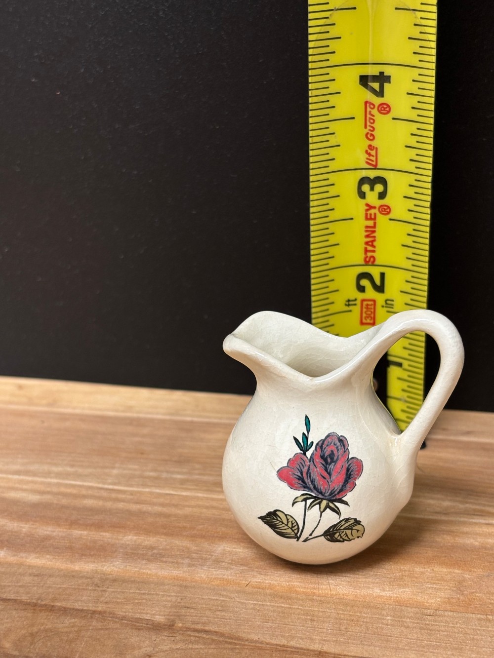 Vintage Mini Ceramic Pitcher Red Rose Floral Cottage Kitsch 2 Inch