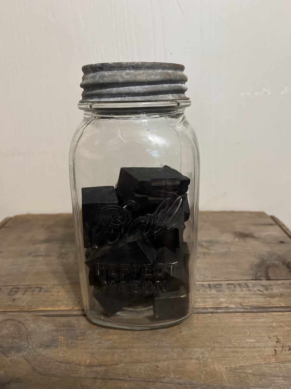 1930s Ball Jar w/ letterpress blocks