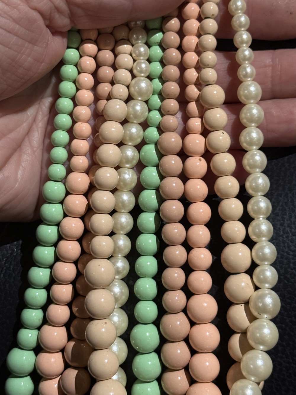 Necklace - Five Strand Pastel Graduated Bead Necklace