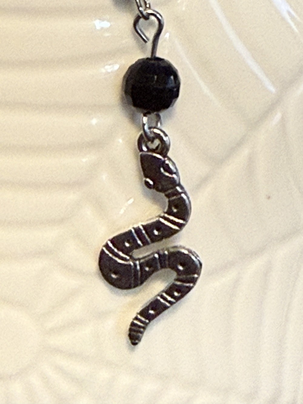 Earrings - Wavy Etched Snake Black Bead Snake, Serpent, Snakes, Serpents