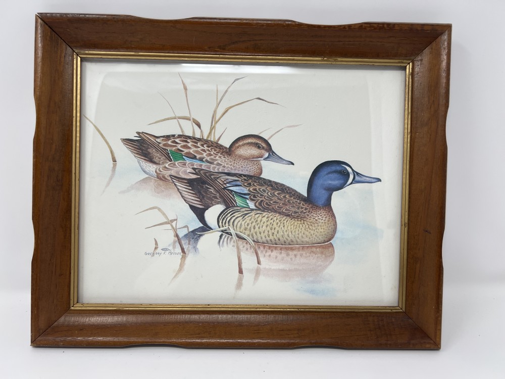 Vtg framed Teal ducks by Gregory F. Messier