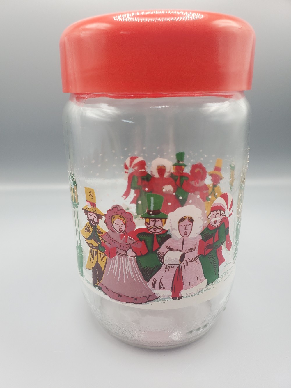 Vintage 1970's Christmas Carolers Glass Jar France