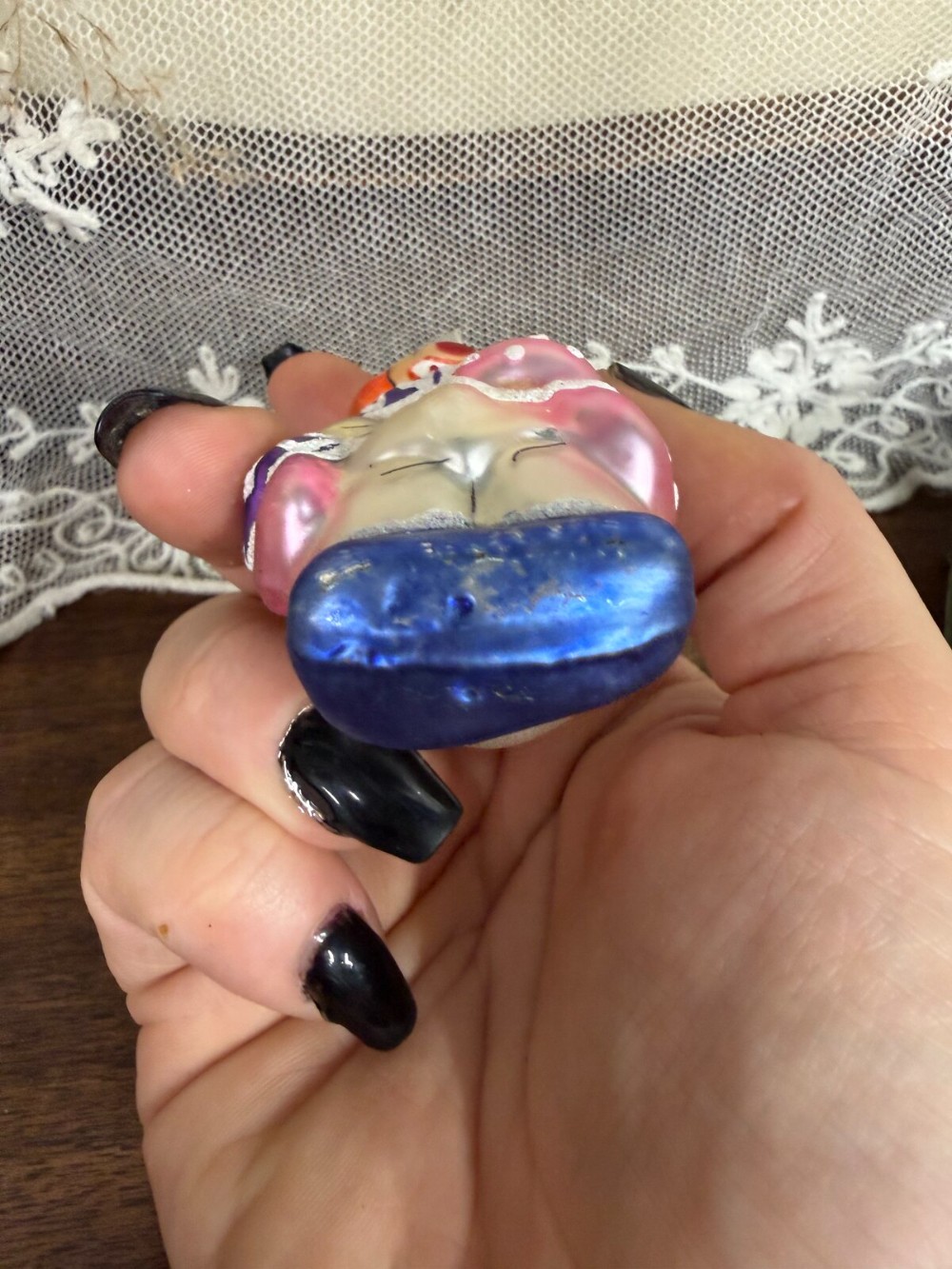 Blown Glass Clown Ornament Pink Hat Silver Body