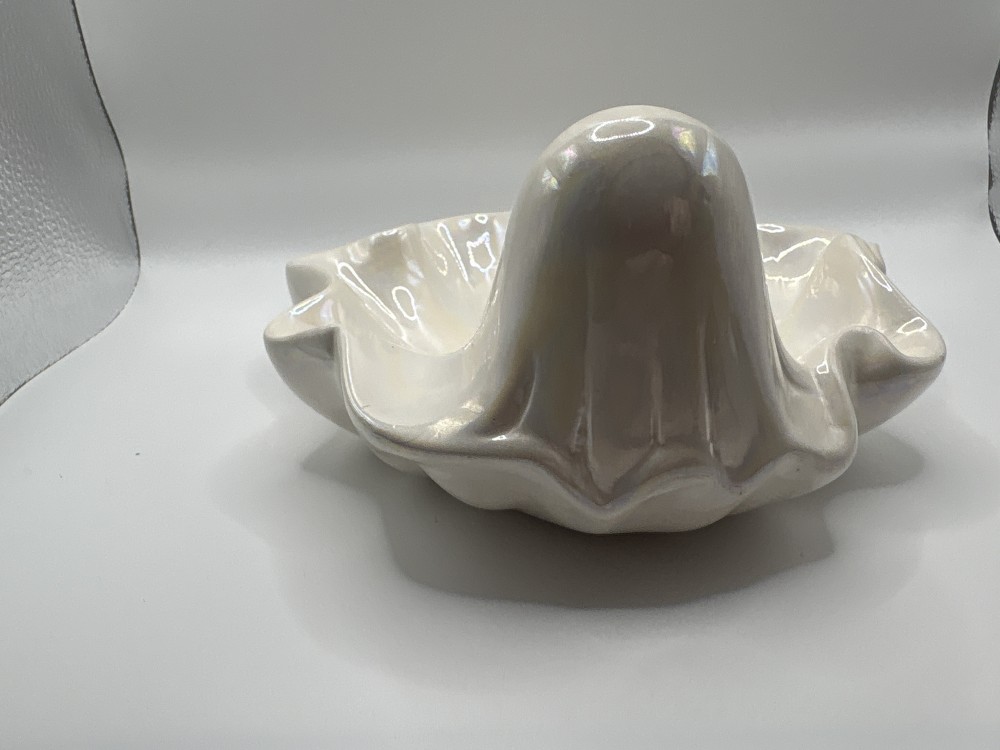 Ghost Halloween Iridescent Candy Dish Vintage 8 inch As-is