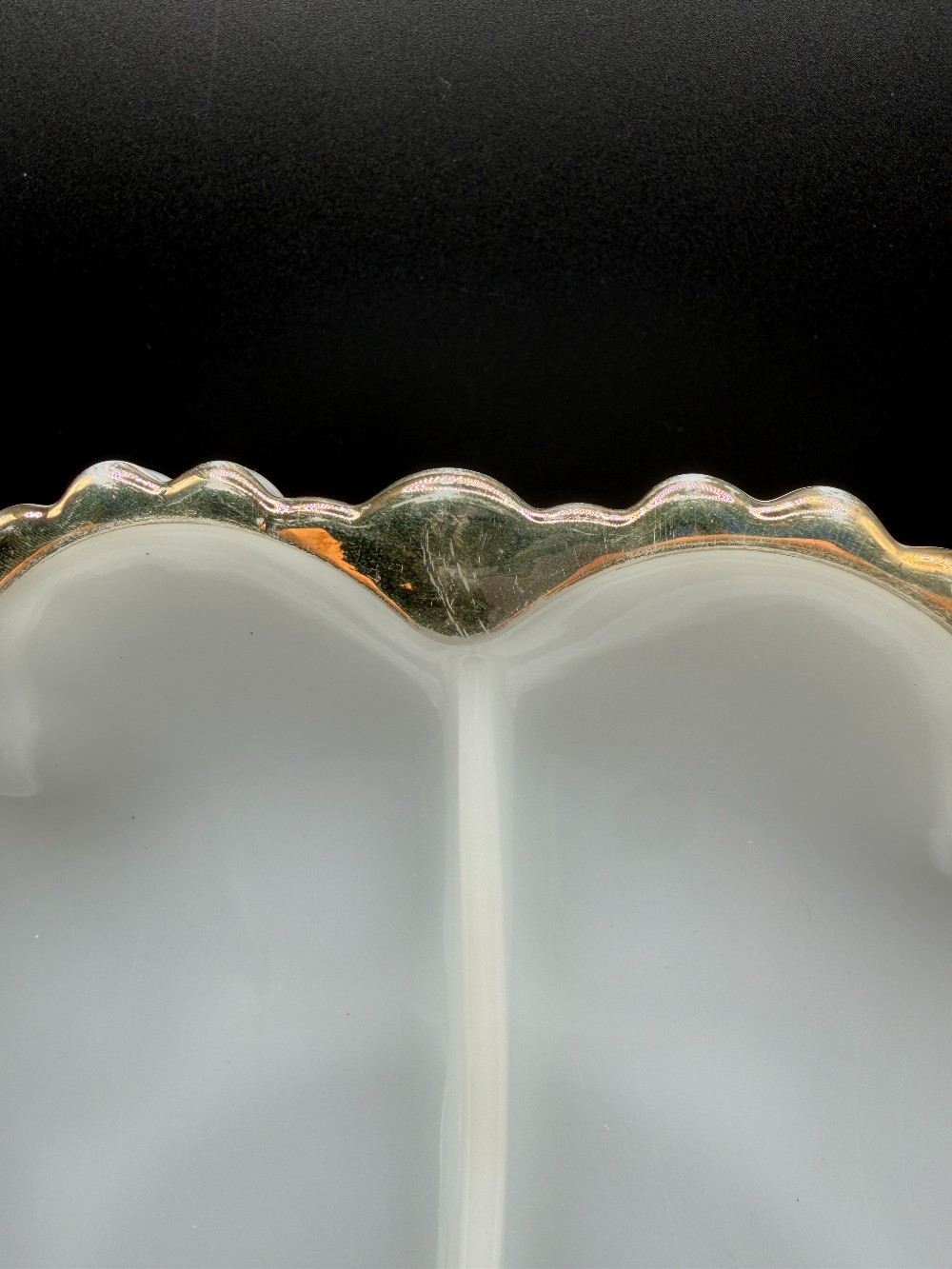 Vintage Anchor Hocking Fire-King Golden Shell Milk Glass 3-Part Divided Relish Tray