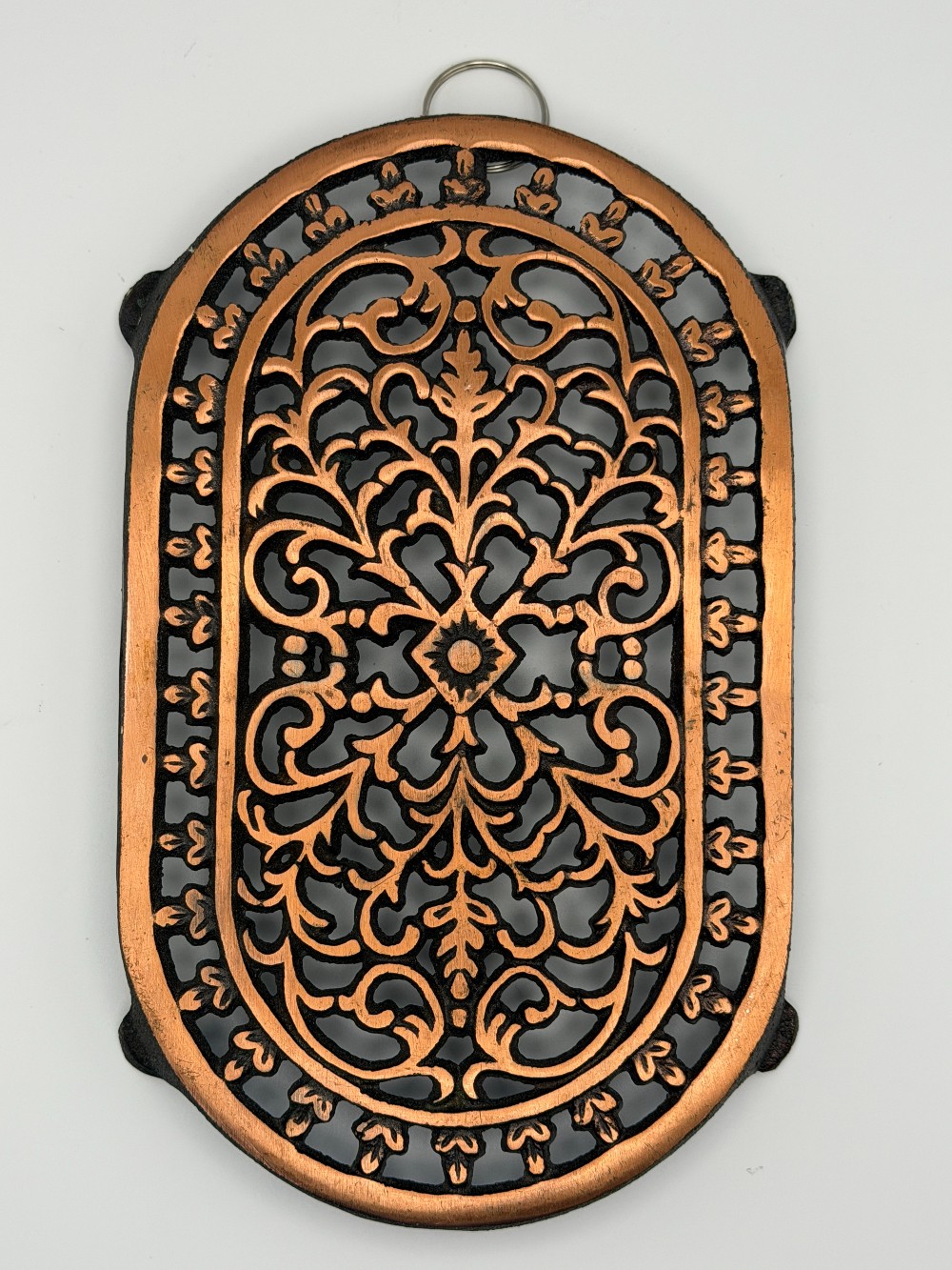 Wilton Cast Iron Copper-Plated Ornate Scrollwork Wall Trivet