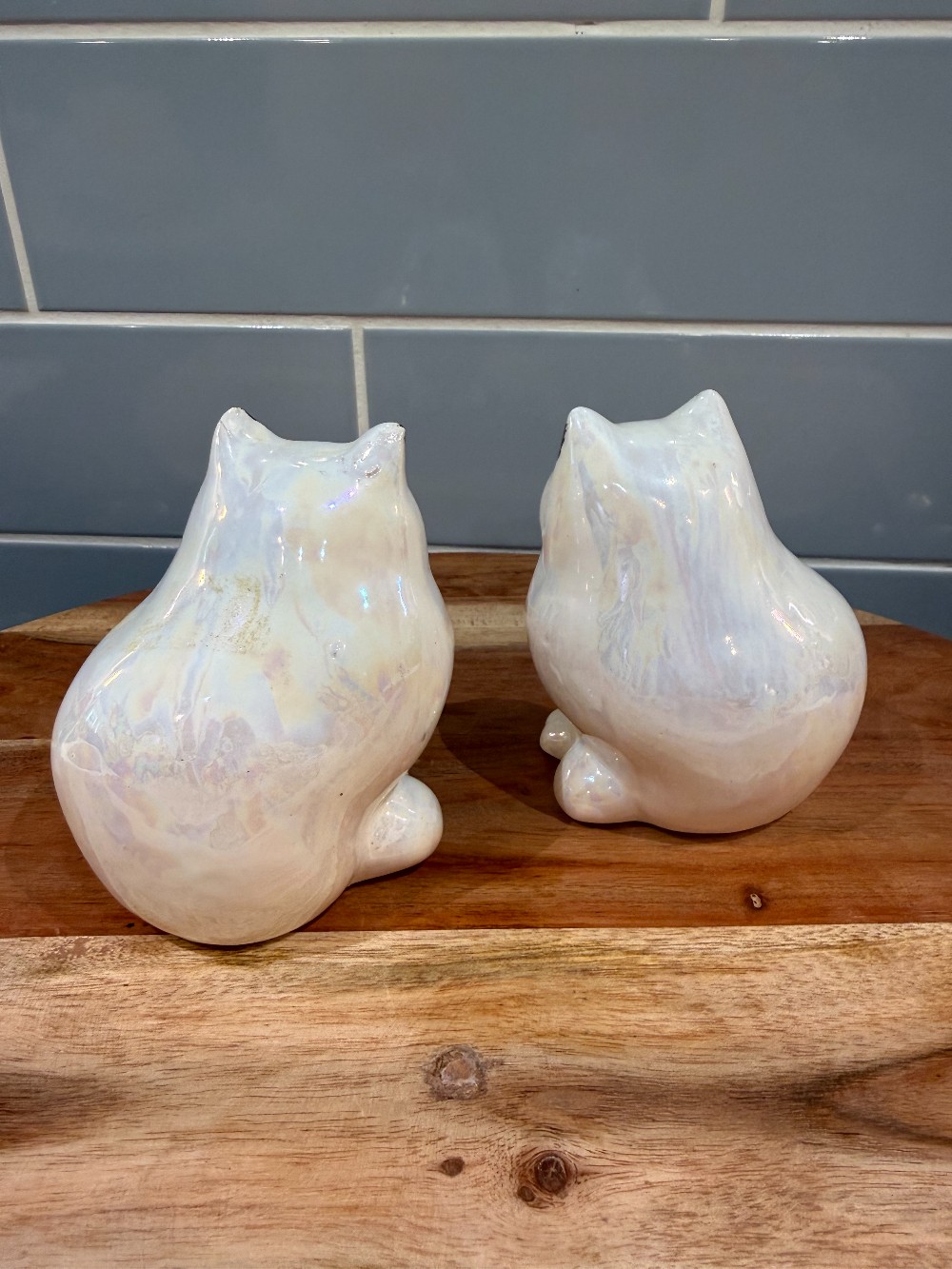 Vtg. Pair Opalescent Cat Figurines