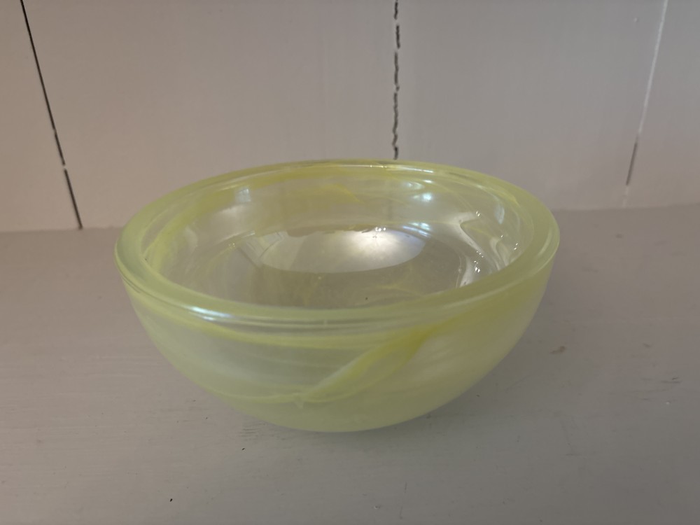 Art Glass Yellow Swirl Bowl 6.25” diameter