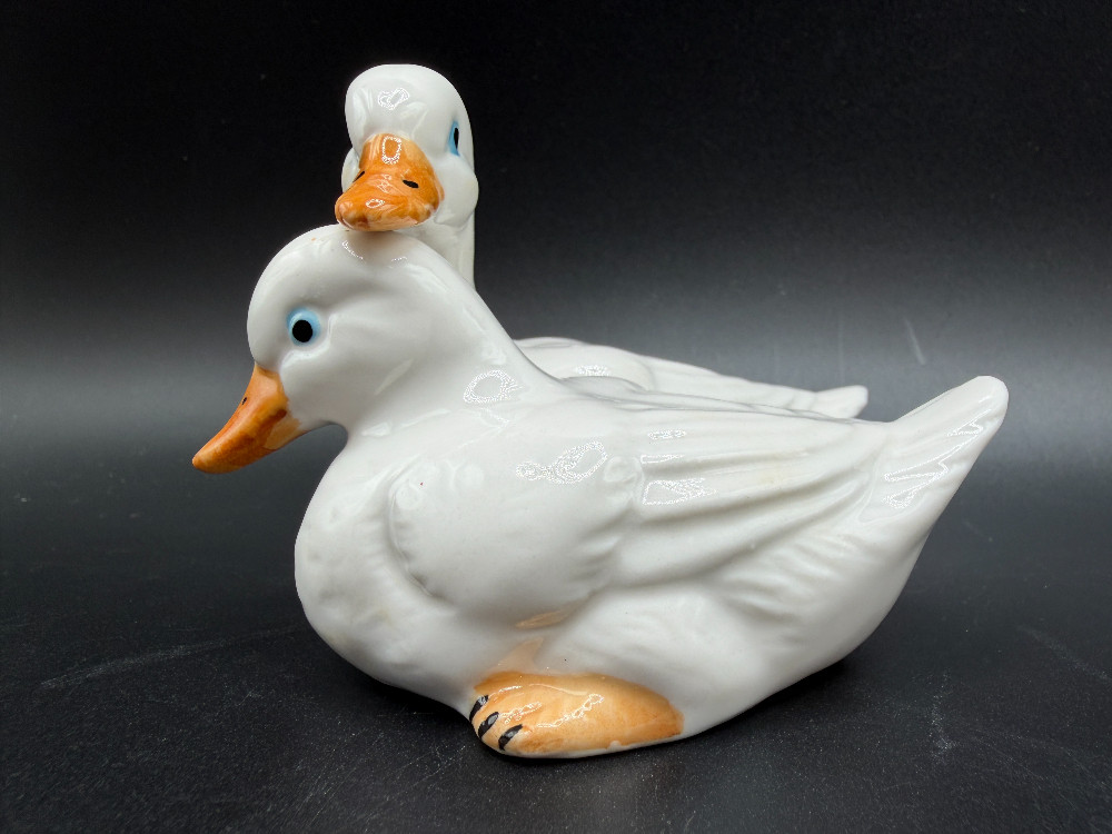 White Ceramic Duck Couple Vintage Figurine – Retro Country Kitchen Cottagecore Decor