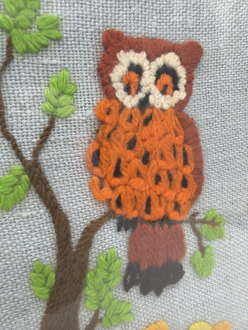 Vintage Framed Owl Yarn Art