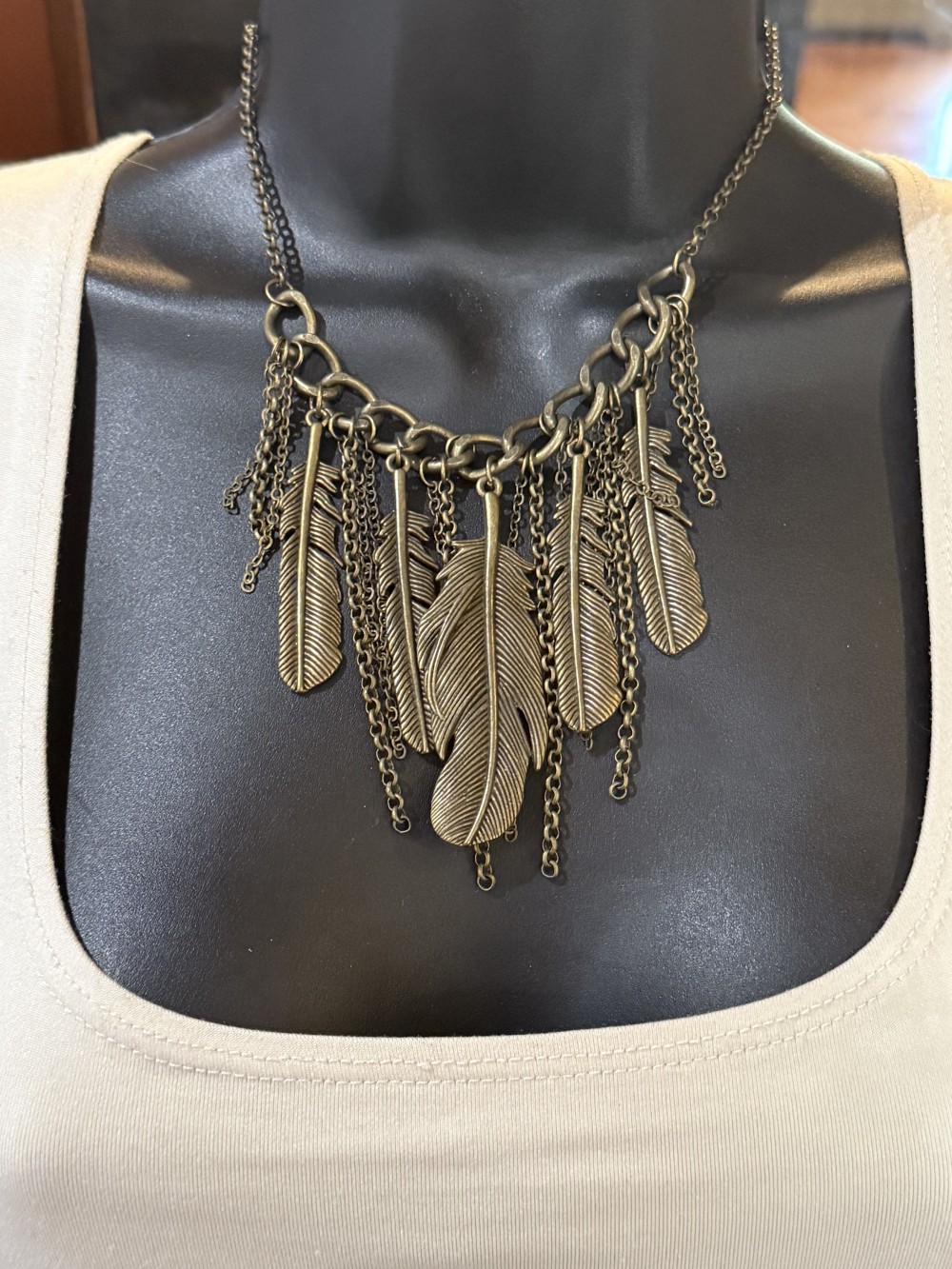Necklace - Bronze Feathers and Chains