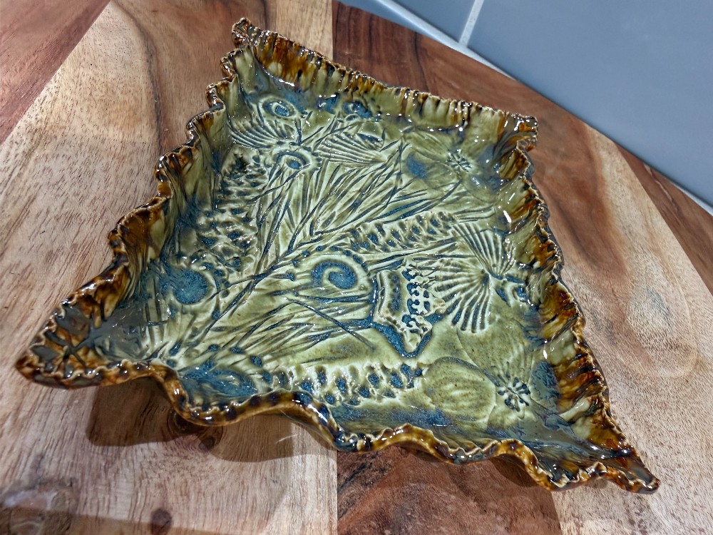 Studio Pottery Botanical Relief Soap Dish/ Trinket Tray