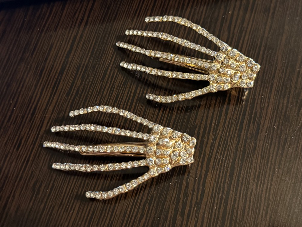 Hair Clips - Rhinestone Golden Skeleton Hands