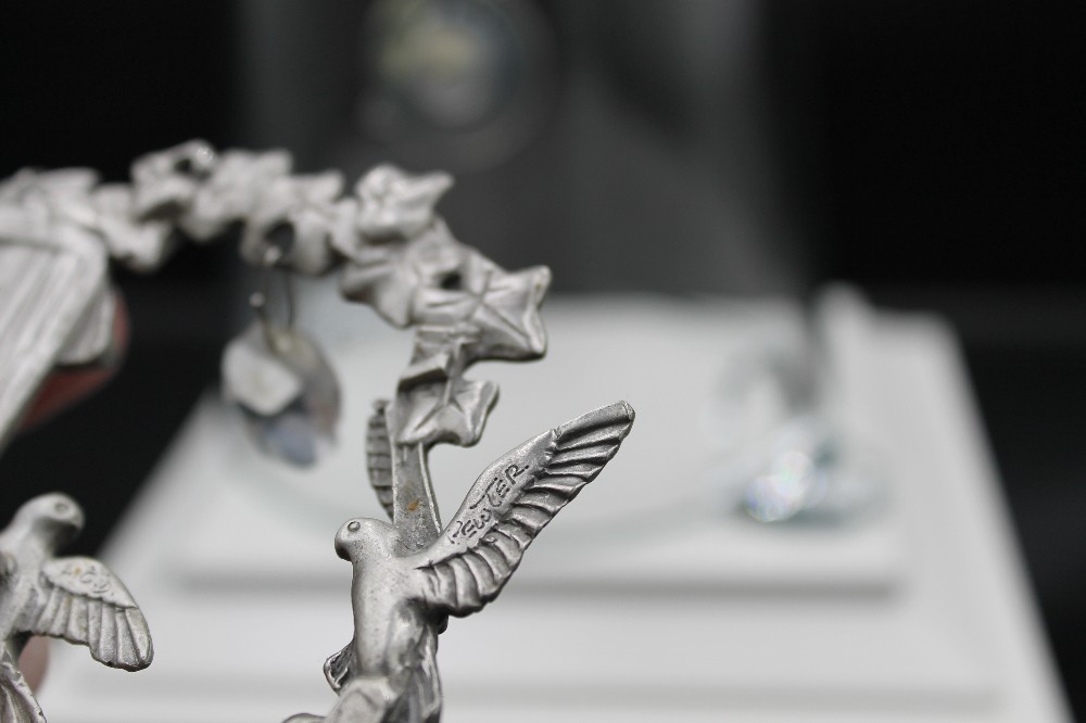 Pewter/crystal suncatcher birdhouse/ivy/butterfly