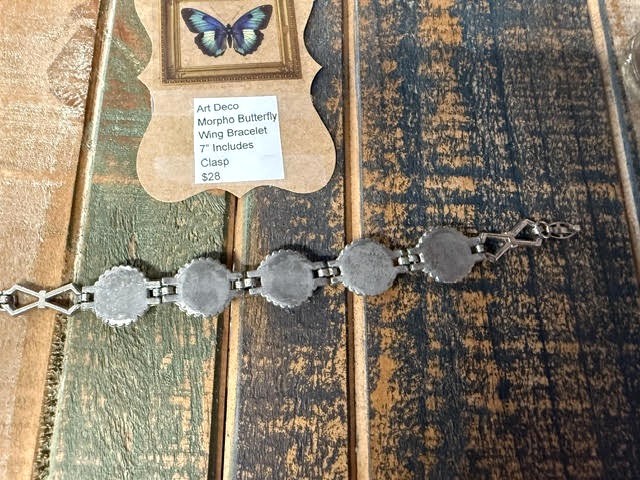 Art Deco Morpho Butterfly Wing Bubble Glass Link Bracelet
