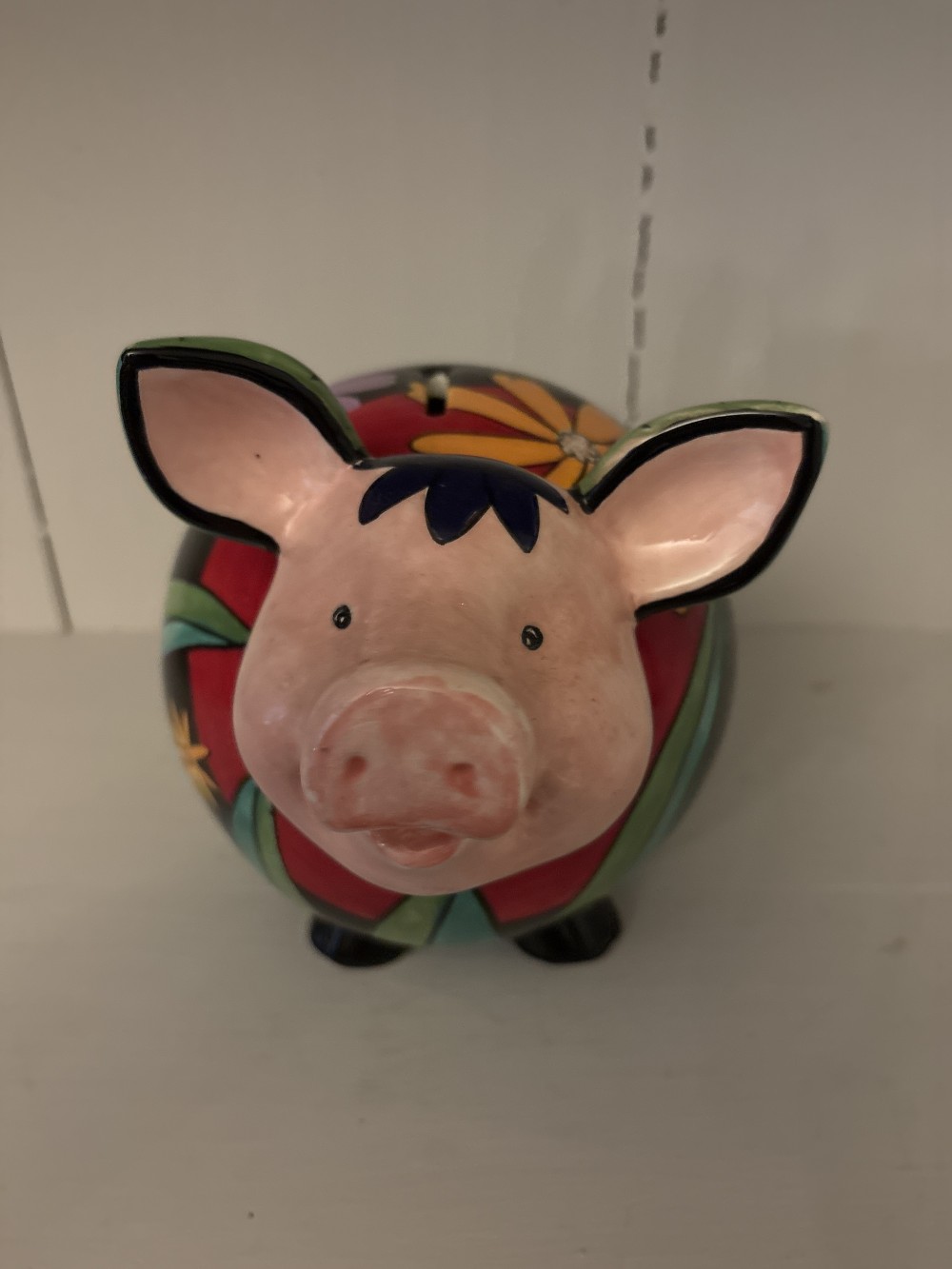 Piggy Bank Painted Floral & Butterflies