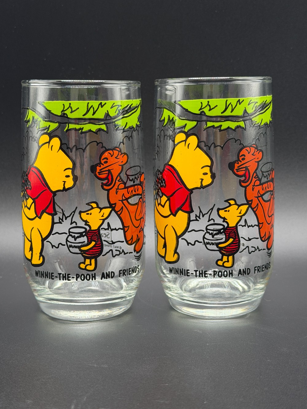 Vintage Sears Disney Winnie The Pooh and Friends Glasses Tumblers Pair