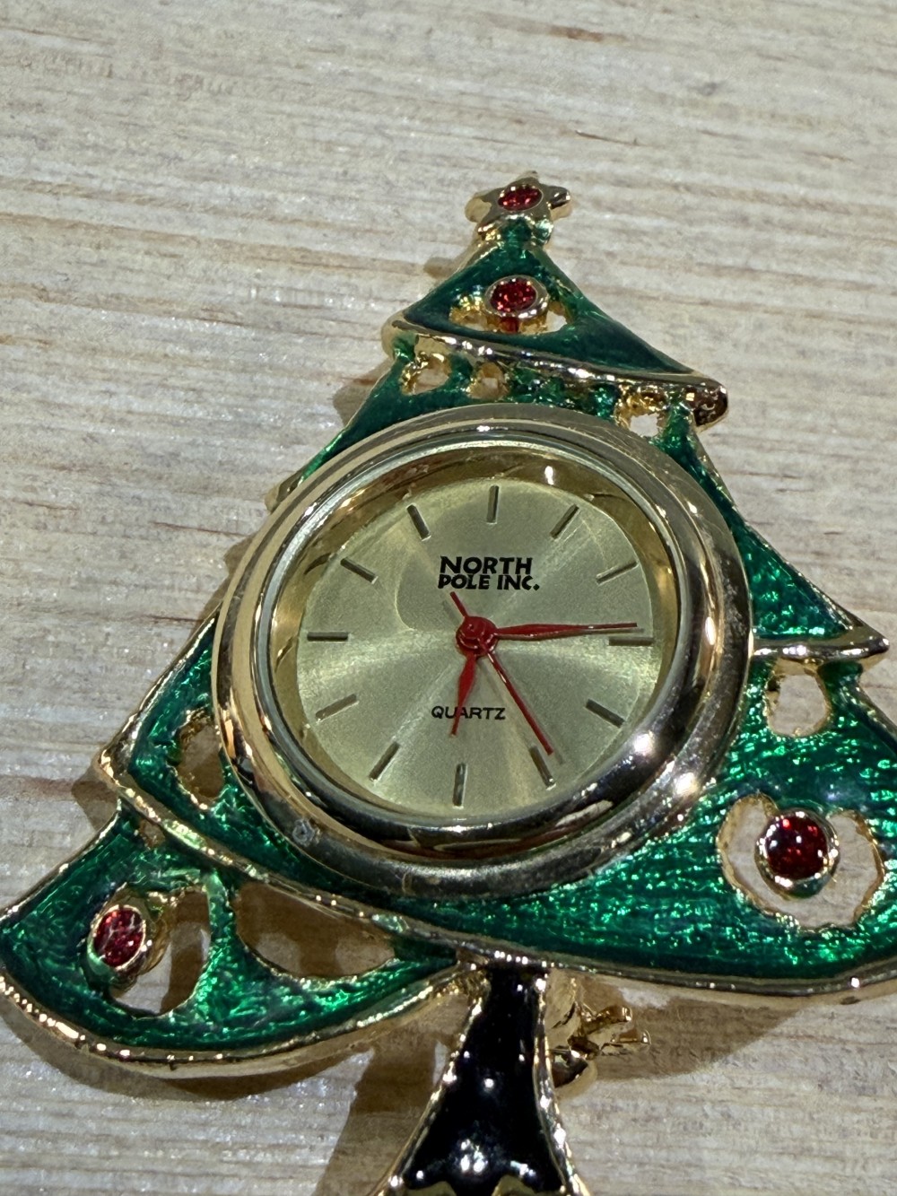 VTG North Pole Inc. Quartz Christmas Tree Watch Brooch (As-Is)