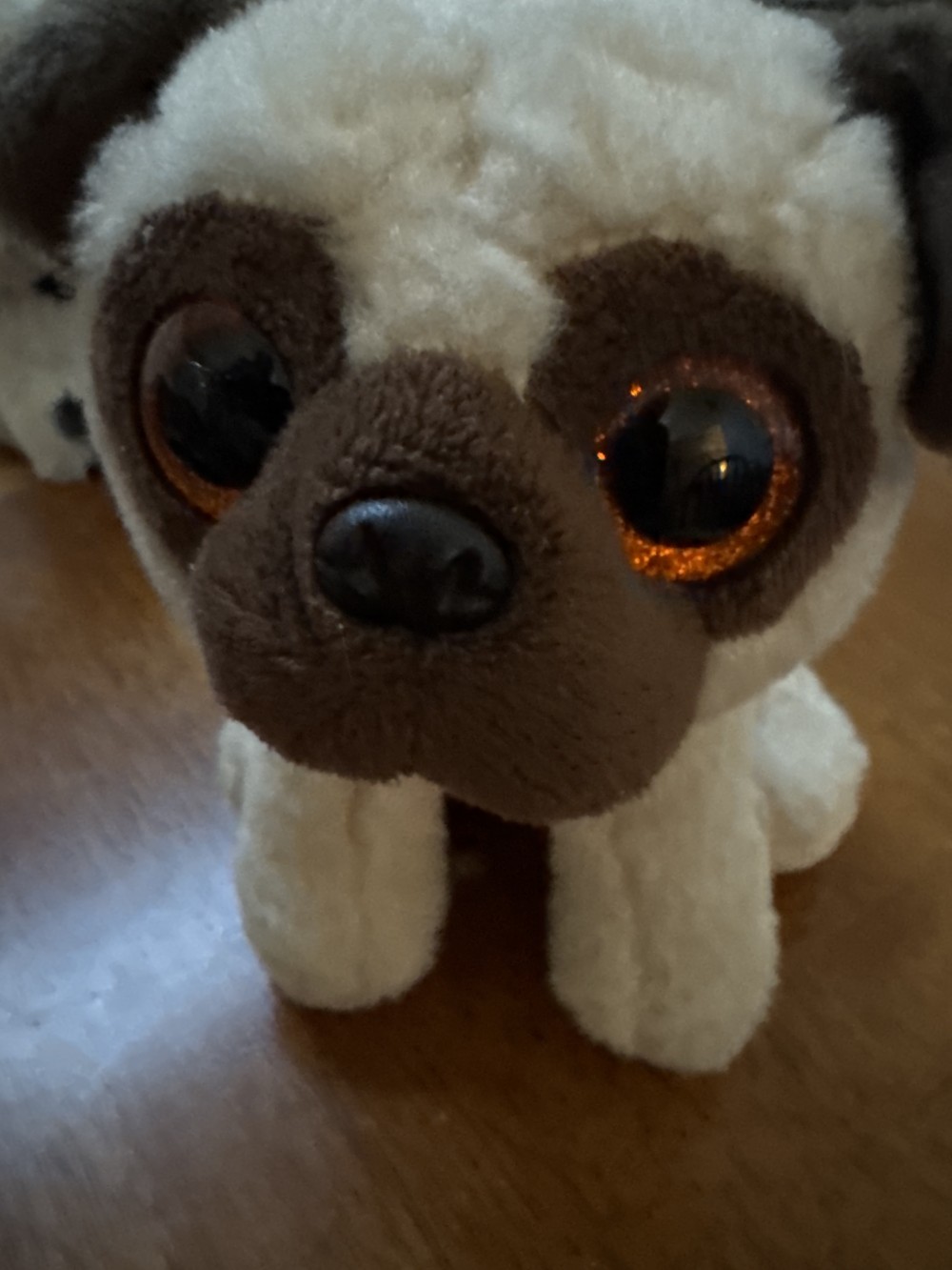 TY PLUSH, BROWN/WHITE BEANIE RUFUS THE PUG