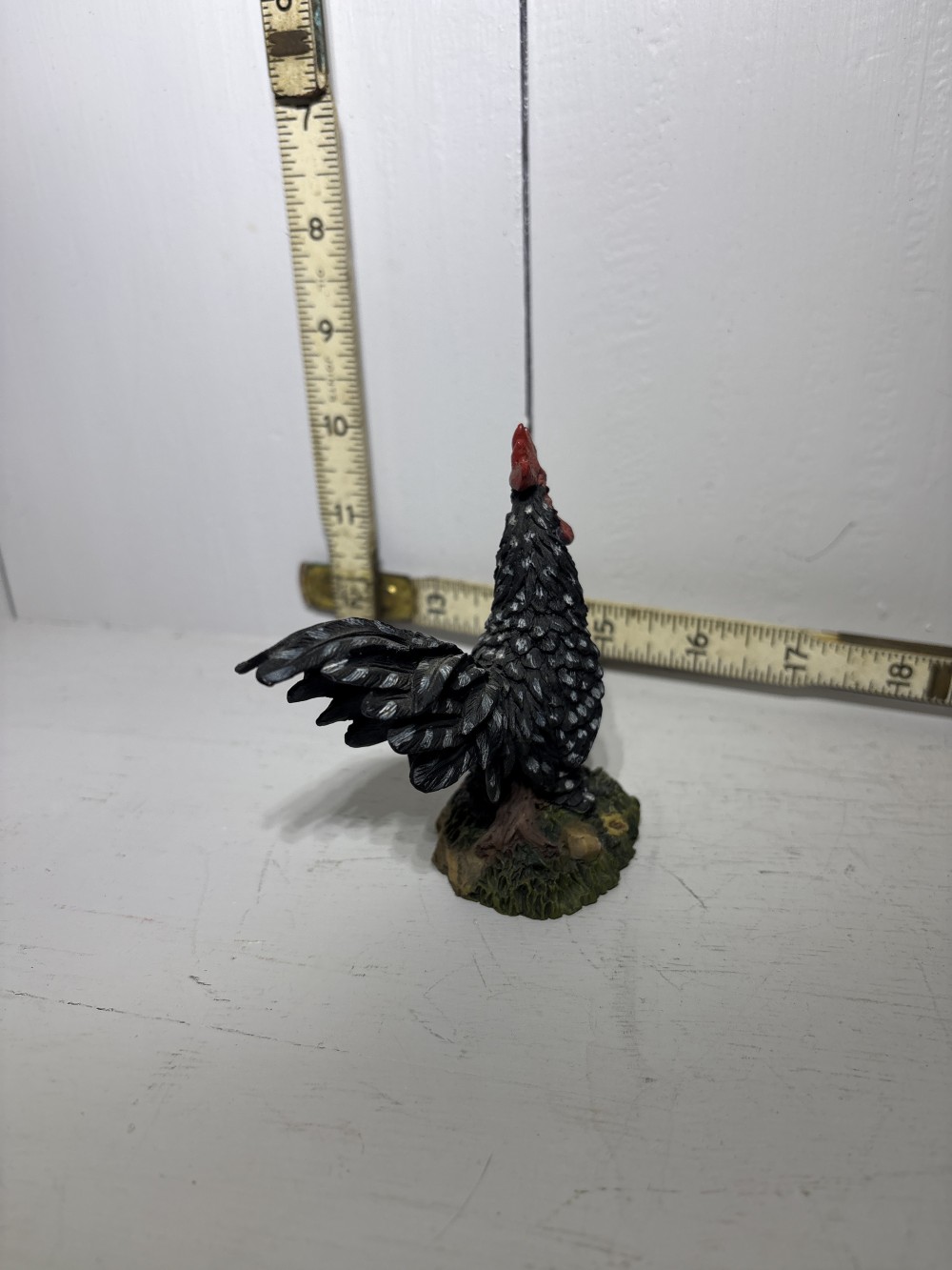 Black Spotted Rooster Figurine Resin