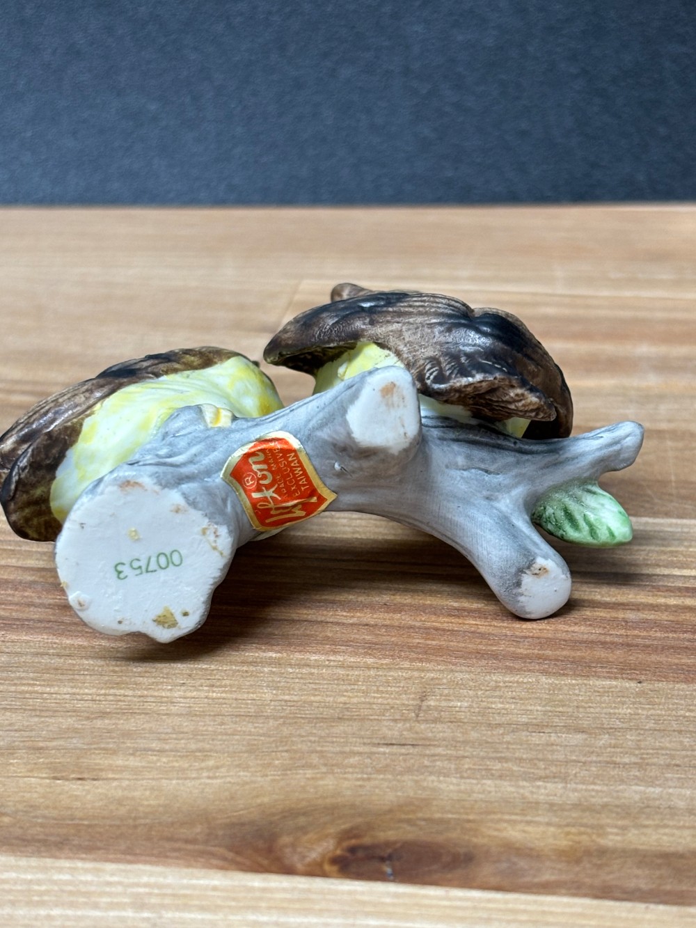 Lefton Hand Painted Owl Pair on Branch Figurine #00753 Taiwan Owls Vintage