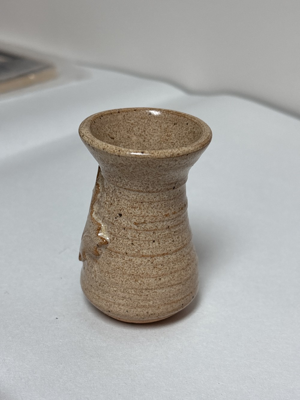 Mini Pottery Signed Leaf Motif Bud Vase ~2.75 inch H