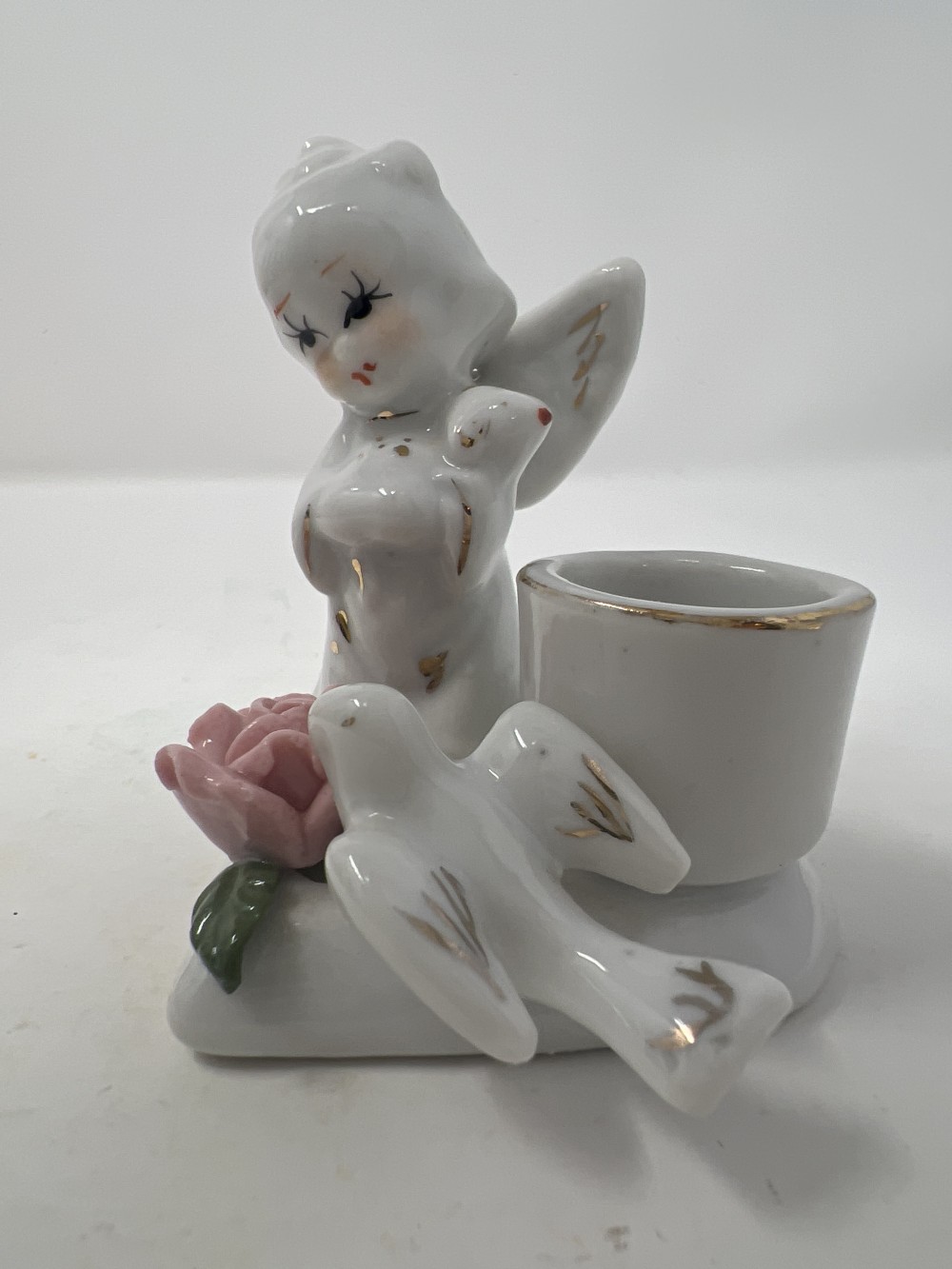 Vtg Porcelain Angel Candle Holder