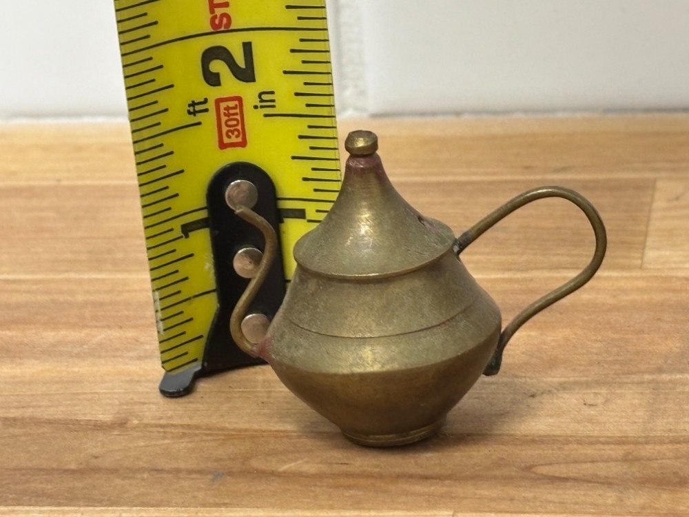 Miniature Vintage Brass Coffee Pot Teapot with Fixed Lid Made in India Dollhouse Decor